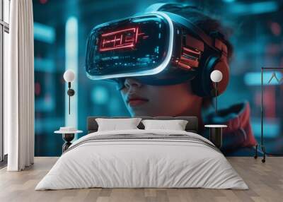 Virtual reality glasses A person wearing futuristic Wall mural