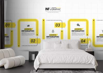 5 Steps Timeline Infographics design template.  Wall mural