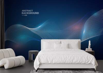 Abstract blue background with flowing particles. Dynamic waves. vector illustration. Wall mural