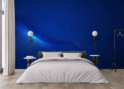 Abstract blue technology background with flowing lines. Dynamic waves. Vector illustration. Wall mural