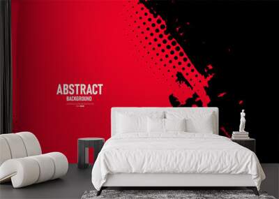 Black and red abstract grunge background with halftone style. Wall mural