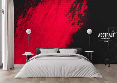 Black and red abstract grunge background with halftone style. Wall mural