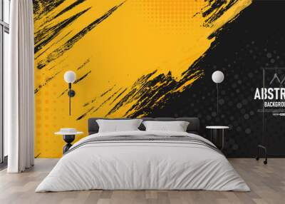 Black and yellow abstract background with brushstroke and halftone style.	
 Wall mural