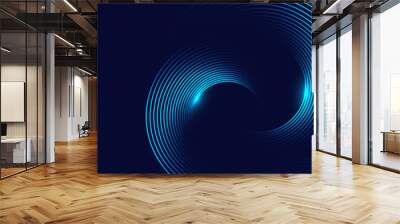 Blue abstract background with spiral circle lines, technology futuristic template. Vector illustration. Wall mural