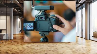 camera show viewfinder image catch motion in interview or broadcast wedding ceremony, catch feeling, stopped motion in best memorial day concept.Video Cinema From dslr camera.video cinema production . Wall mural