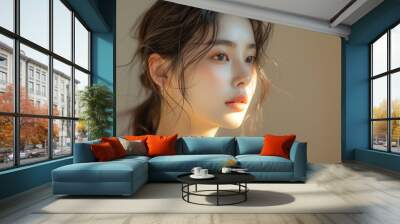 Close up Asian model with a beautiful face. Cosmetology, beauty, skincare concept. Wall mural