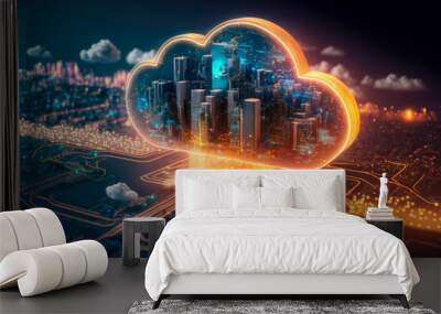 Cloud computing technology concept. Futuristic illustration. AI generative	
 Wall mural