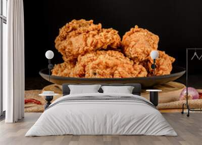 crispy fried chicken plate. delicious homemade crispy fried chicken. crunchy fried chicken ready to  Wall mural