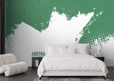 Green and white abstract background with brushstroke and halftone style. Wall mural