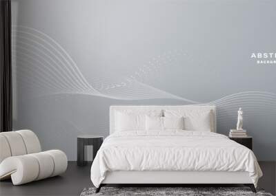 Grey white abstract background with flowing particles. Digital future technology concept. vector illustration. Wall mural