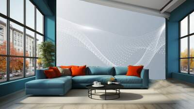 Grey white abstract background with flowing particles. Digital future technology concept. vector illustration.	
 Wall mural