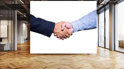 handshake and business people concepts. Two men shaking hands isolated on white background. Close-up image of handshake between two business man. Wall mural