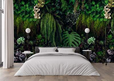 Herb wall, plant wall, natural green wallpaper and background. nature wall. Nature background of green forest Wall mural