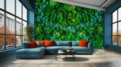 Herb wall, plant wall, natural green wallpaper and background. nature wall. Nature background of green forest Wall mural