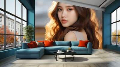 Portrait of beautiful young aisan woman. beauty fresh skin, wellness or cosmetic concept.  Wall mural