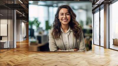 Portrait of smiling businesswoman in the office background. Generative ai Wall mural