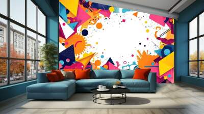 A dynamic abstract composition with vibrant colors and geometric shapes, modern Wall mural