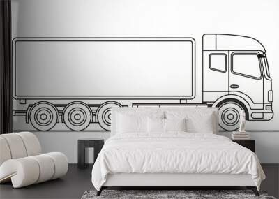 A simple line art style vector illustration of a truck's outline on a crisp white background for use Wall mural