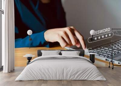 Businessman typing on computer to enter password in security system, technology, hacker concept, cloud system, cyber security concept. Wall mural