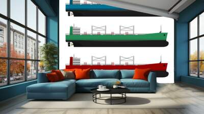 Black red green blue bulker ship isolated on white background. Flat vector illustration set of nautical vessel isolated floating in the ocean.Dry cargo with goods, import export transport industry. Wall mural