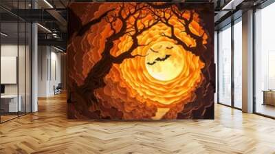 A 3D Pi inside a cave paper wall, halloween background Wall mural