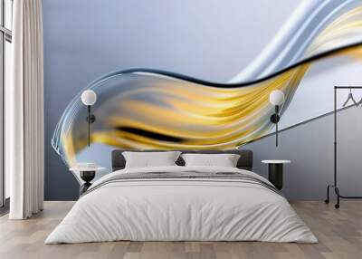 An elegant abstract composition featuring flowing lines and a harmonious blend of clear and golden hues. Wall mural