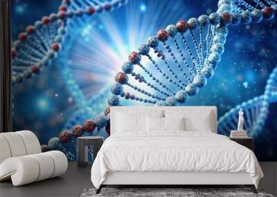 Spiral structure of human DNA molecule under microscope , biochemistry, genetic , rendered, DNA chain Wall mural