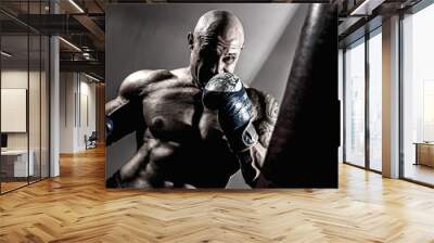 Strong muscular boxer in training Wall mural