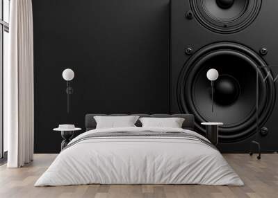 Black music speaker on a dark background. Empty space for your design Wall mural