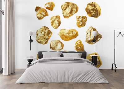 Collection of gold nuggets isolated on transparent background Wall mural