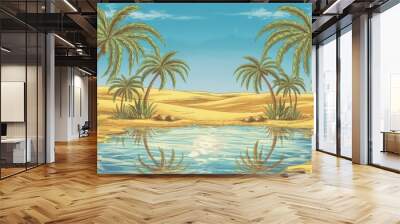 a desert paradise with palm trees Wall mural