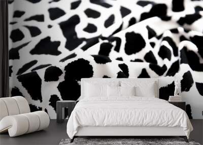 Dalmatian black spots pattern on white folded fabric as background Wall mural