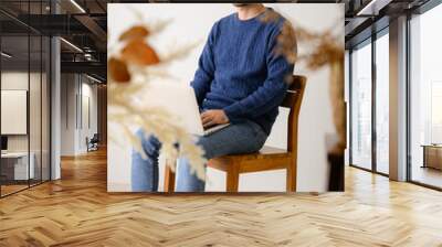 Man working at computer with space for copying Autumn/Winter Knit Wall mural