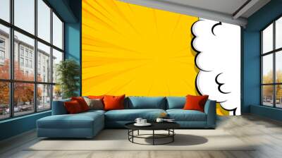 Comic book cartoon speech bubble for text. Cartoon puff cloud yellow background for text template. Pop art dialog conversation funny smoke steam. Comics explosion symbol. Wall mural