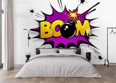 Comic text boom bomb speech bubble pop art style Wall mural