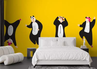 Pajama party. Happy friends in pajamas costume isolated Wall mural