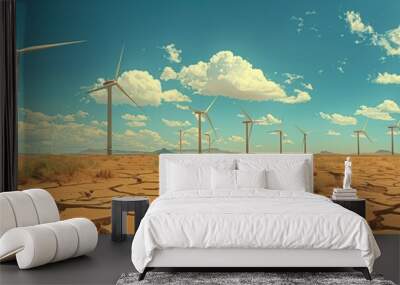 A field of wind turbines in a desert Wall mural