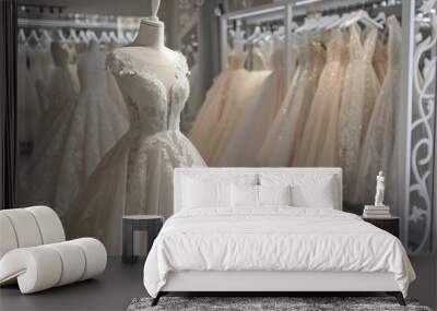 A store with a display of wedding dresses Wall mural