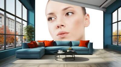 Beauty face of beautiful woman with clean fresh skin - isolated Wall mural