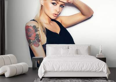 Stylish fashionable blonde girl hipster with tattoo Wall mural