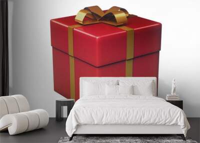 3d render, gift, red box on transparent background, gold. Wall mural