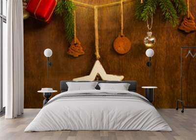 Christmas decoration over the dark wooden background Wall mural