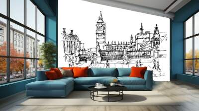 black and white ink sketch drawing of famous place in London,  B Wall mural