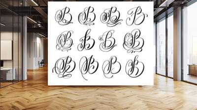 calligraphy letters set A, B and C, script font Isolated on whit Wall mural