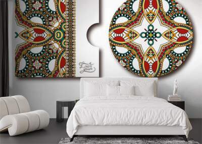 CD cover design template with ukrainian ethnic style ornament fo Wall mural