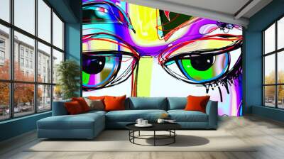 digital abstract art poster with doodle human eyes Wall mural