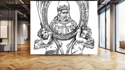 drawing of frame with two angel and portrait priest Wall mural