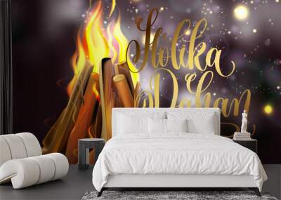 Holika Dahan greeting card design with a realistic fire Wall mural