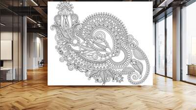 original hand draw line art ornate flower design. Ukrainian trad Wall mural