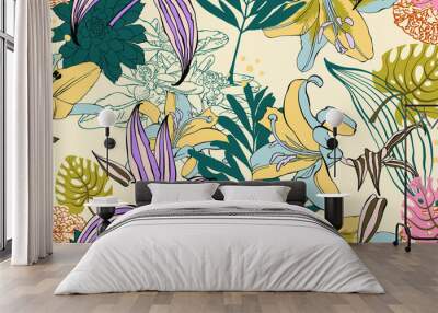 original trendy seamless artistic flower pattern Wall mural